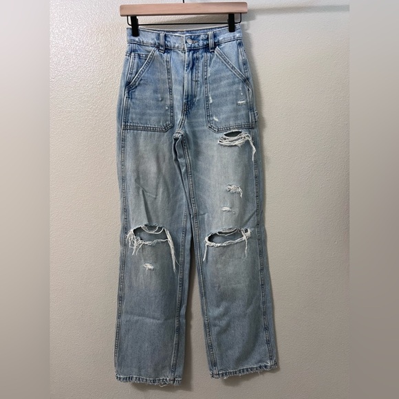 Zara Distressed Denim Jeans Size 0 - Picture 2 of 11